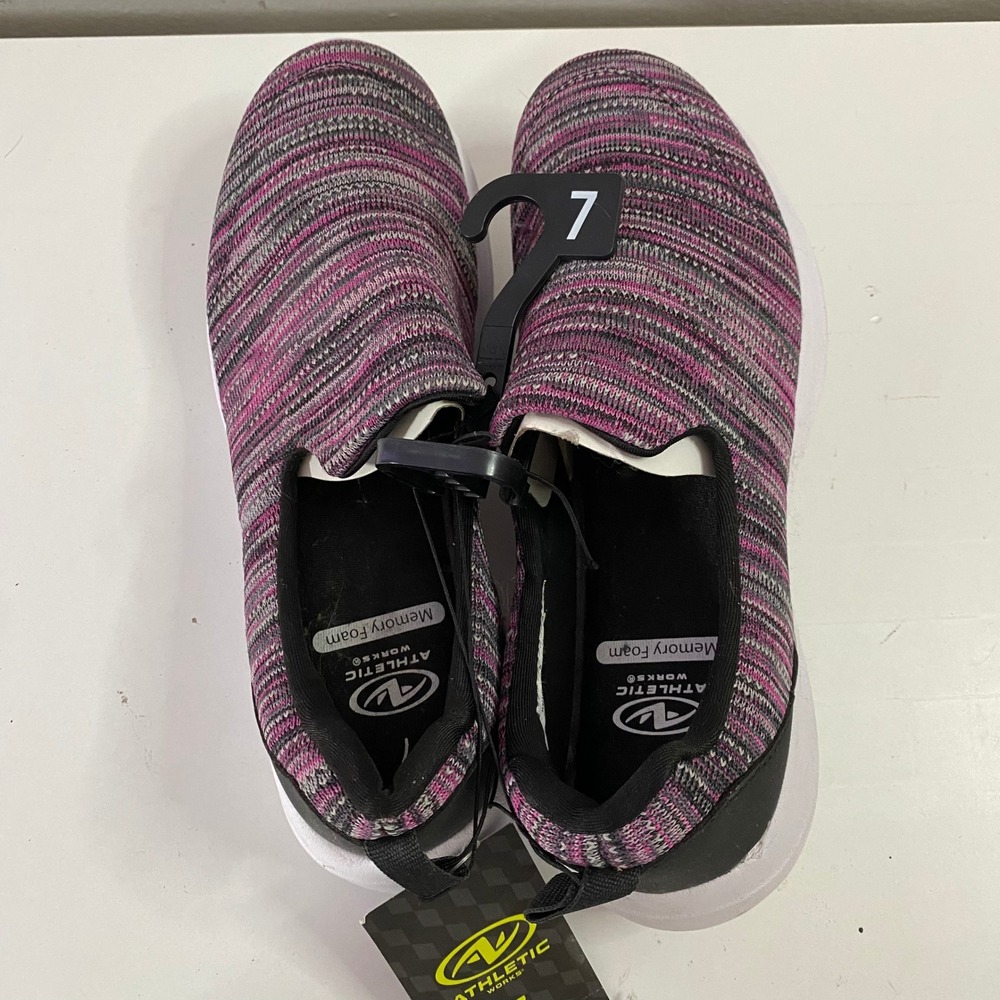 Athletic Works Slip On Sneakers Womens 7 Purple Pink Knit Memory Foam NEW